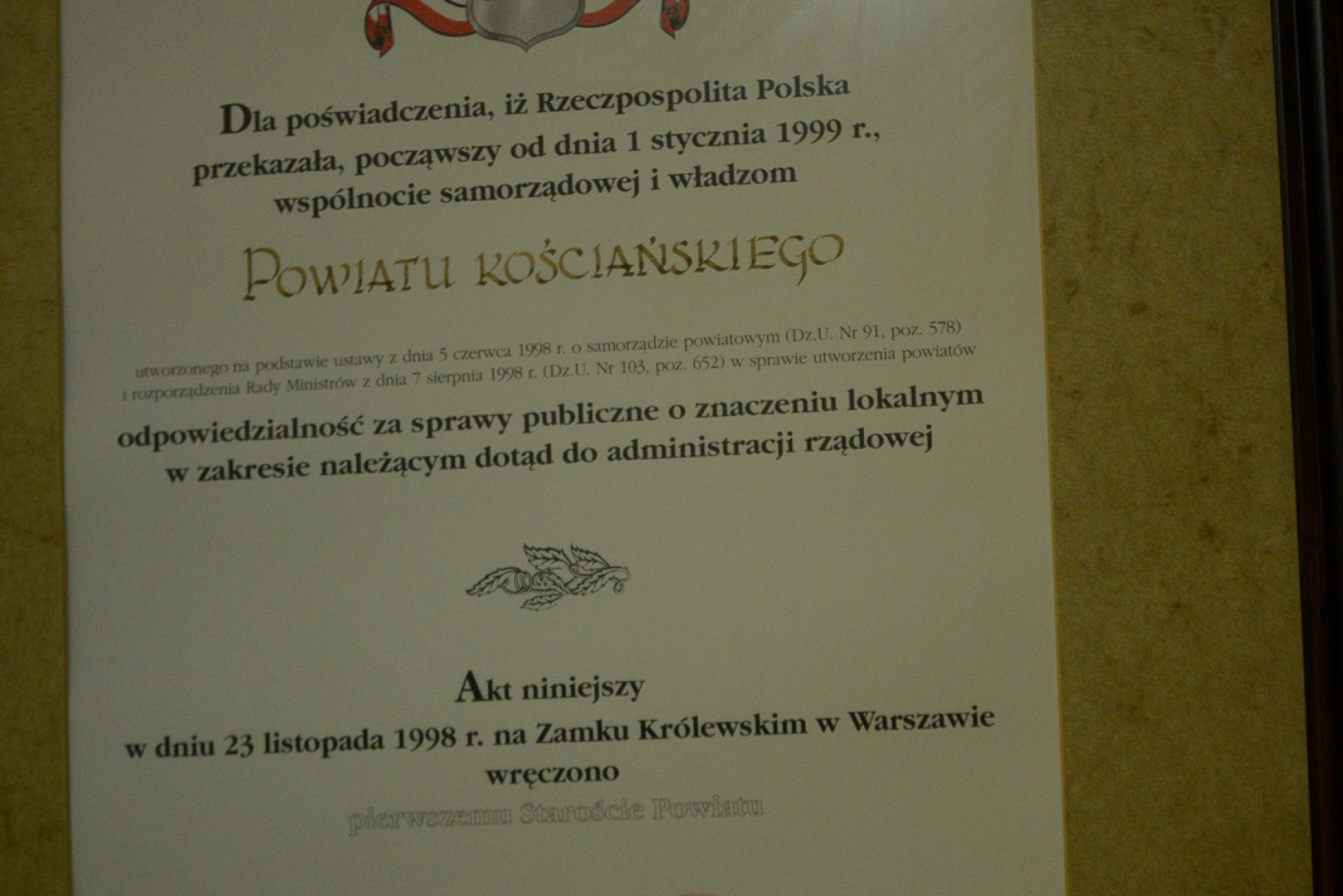 Uroczysta Sesja Rady Powiatu Kościańskiego