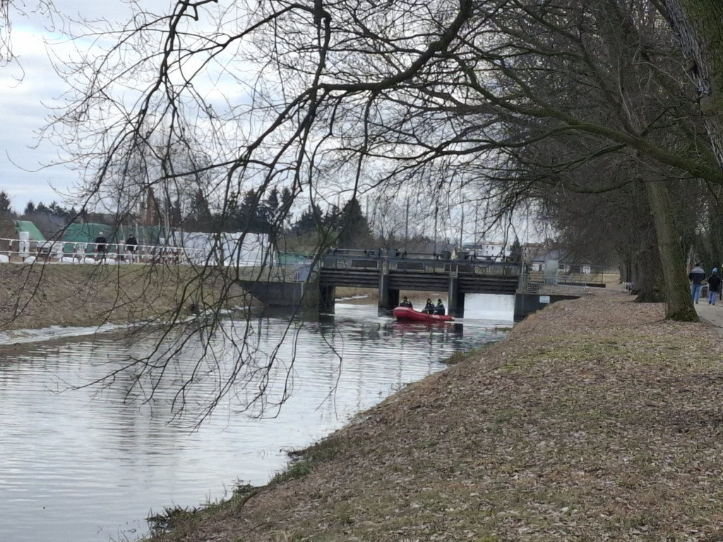 Oleista ciecz na kanale Obry przy jazie