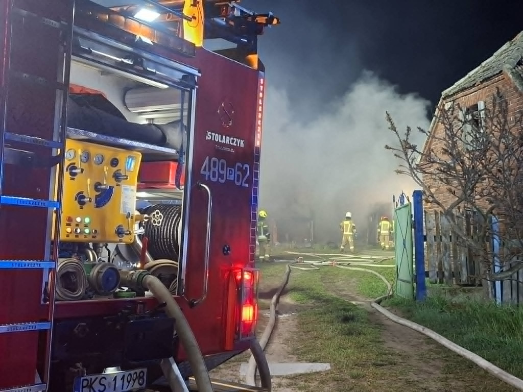Pożar budynku gospodarczego w gminie Krzywiń