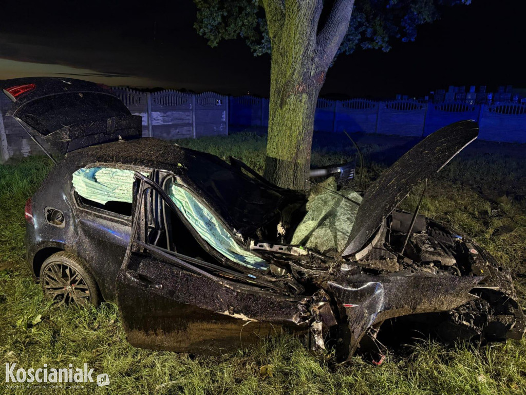Wypadek za Jerką. Auto w rowie i rozbite o drzewo