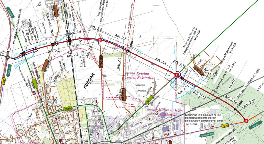 Mapa obwodnicy Kościana